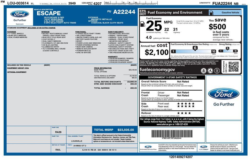 used 2015 Ford Escape car, priced at $7,500