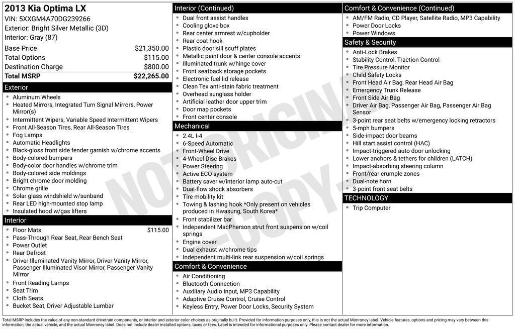 used 2013 Kia Optima car, priced at $6,900