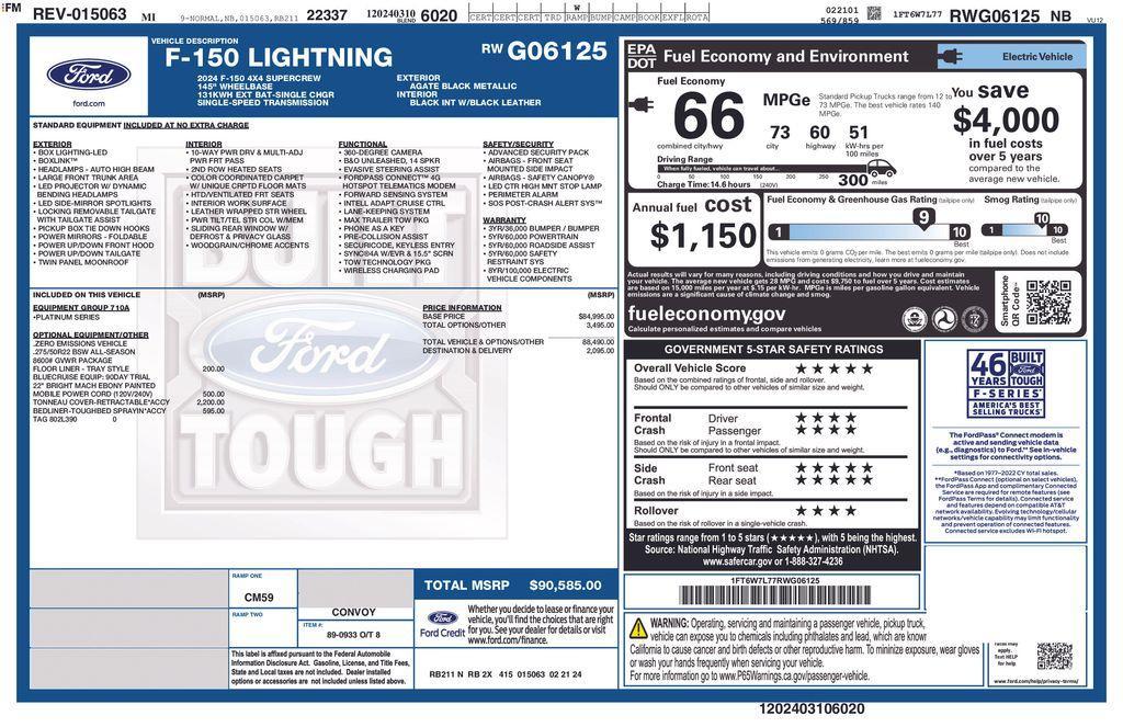 used 2024 Ford F-150 Lightning car, priced at $62,900