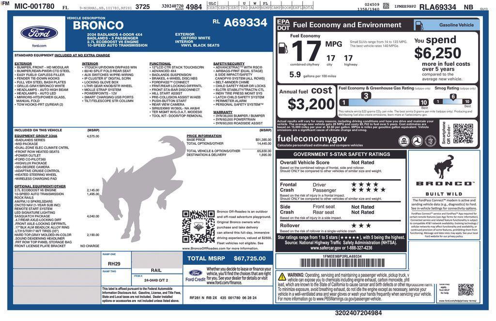 new 2024 Ford Bronco car, priced at $59,050