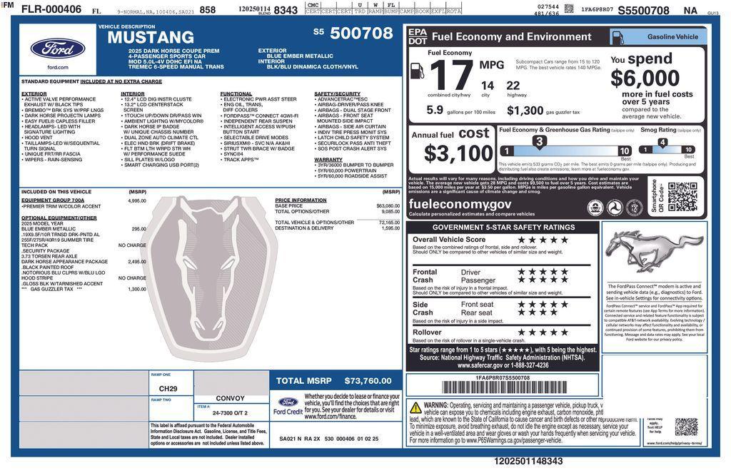 new 2025 Ford Mustang car, priced at $71,760