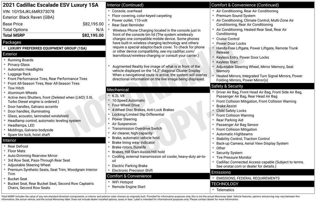 used 2021 Cadillac Escalade ESV car, priced at $44,500