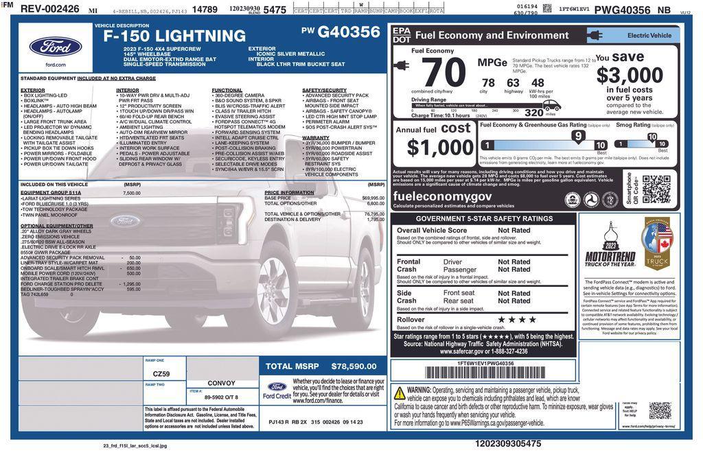 used 2023 Ford F-150 Lightning car, priced at $50,500