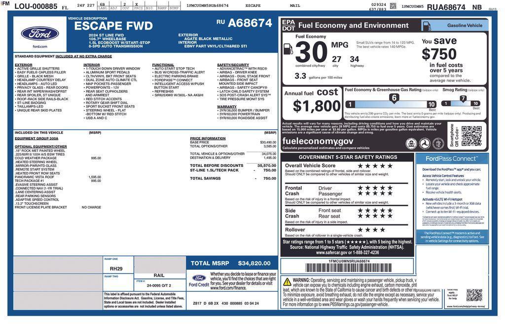 new 2024 Ford Escape car, priced at $27,919