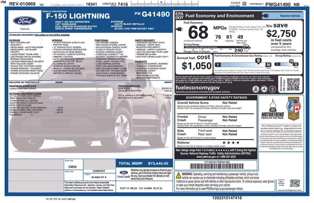 used 2023 Ford F-150 Lightning car, priced at $46,250