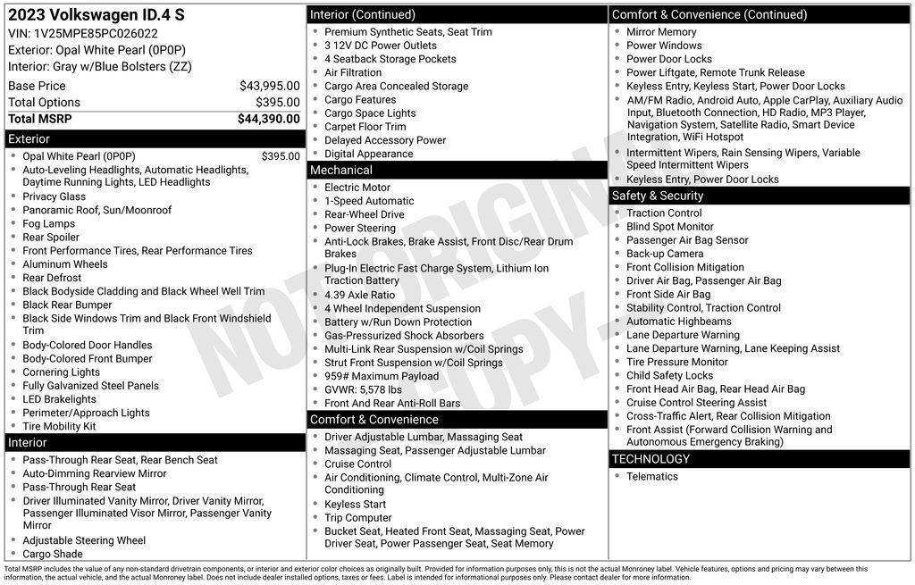 used 2023 Volkswagen ID.4 car, priced at $21,000