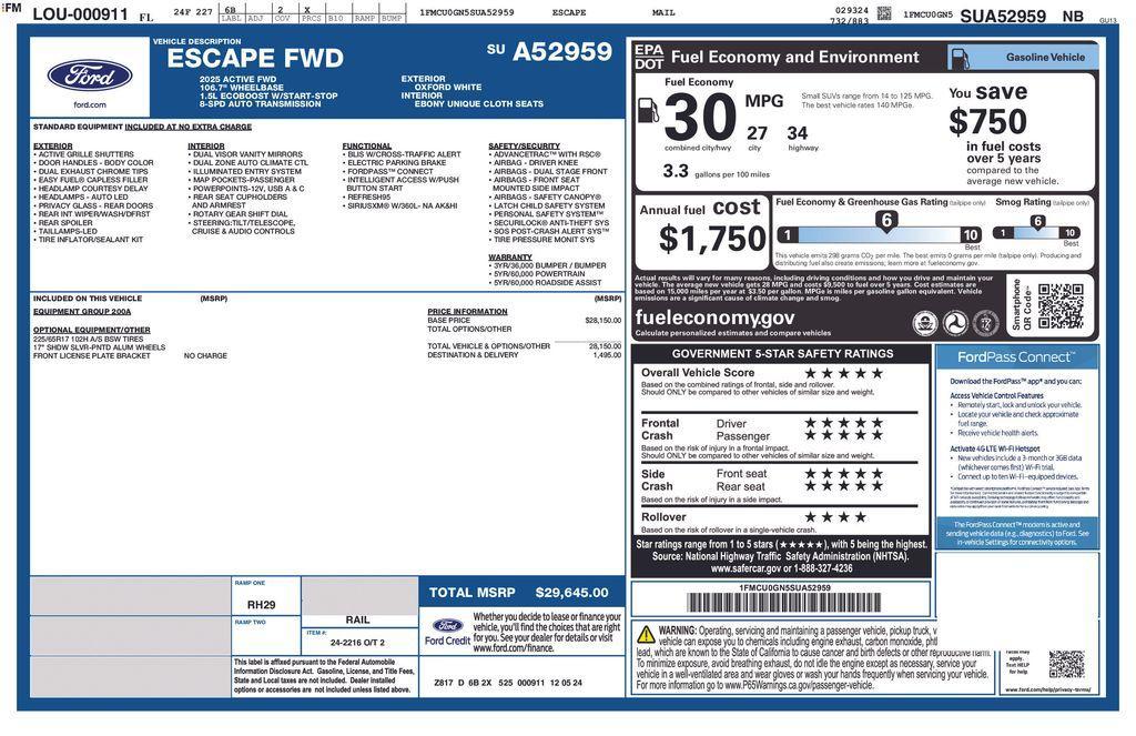 new 2025 Ford Escape car, priced at $24,785