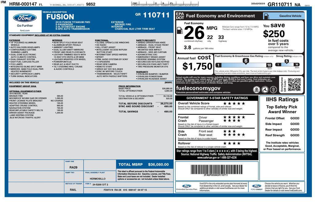 used 2016 Ford Fusion car, priced at $8,000