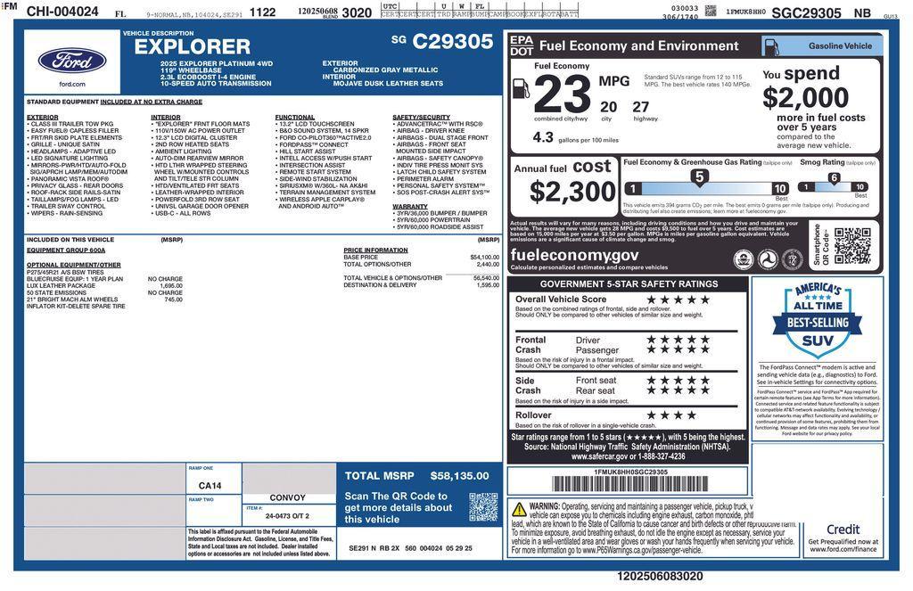 new 2025 Ford Explorer car, priced at $53,866