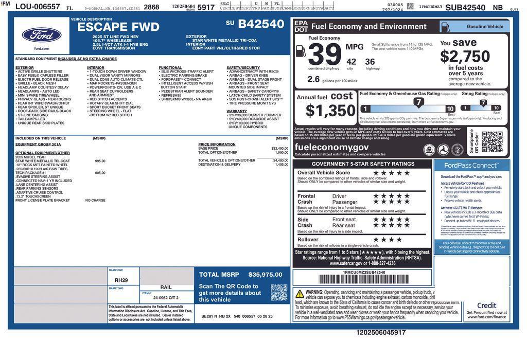new 2025 Ford Escape car, priced at $31,569