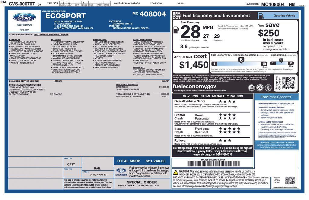 used 2021 Ford EcoSport car, priced at $13,250