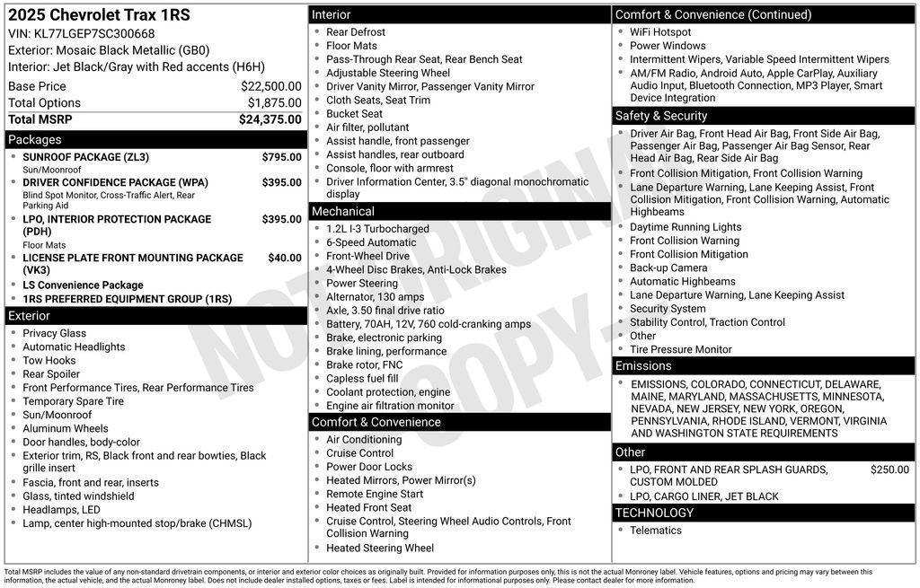 new 2025 Chevrolet Trax car, priced at $25,730