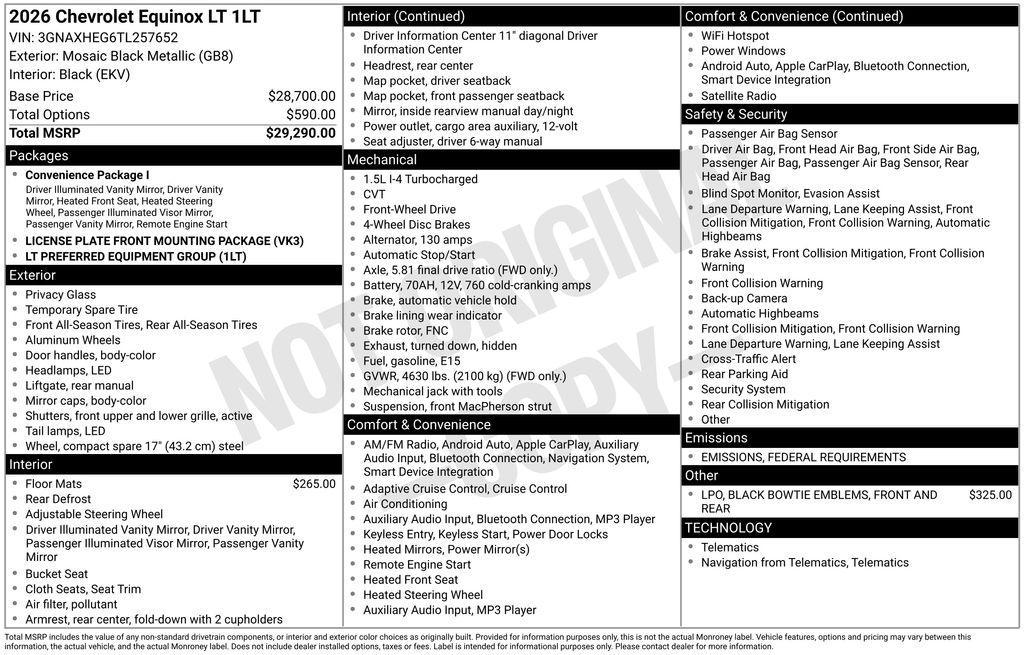 new 2026 Chevrolet Equinox car, priced at $29,531