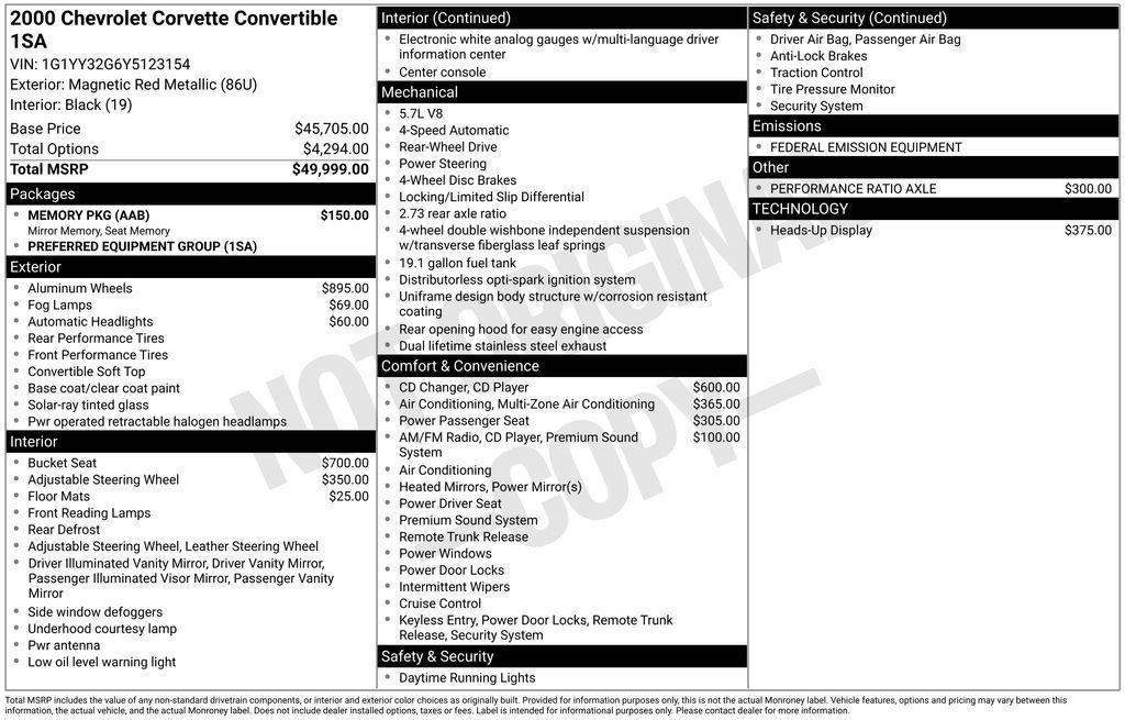 used 2000 Chevrolet Corvette car, priced at $19,386