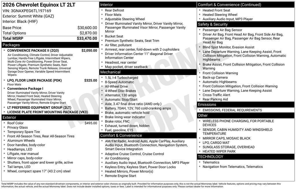 new 2026 Chevrolet Equinox car, priced at $33,273