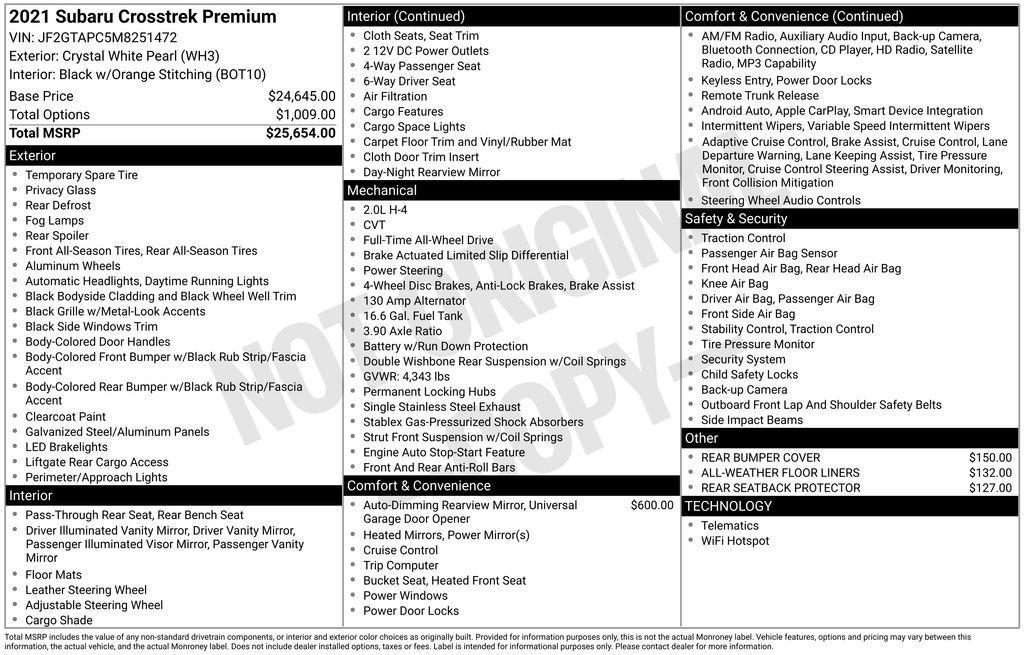 used 2021 Subaru Crosstrek car, priced at $22,148