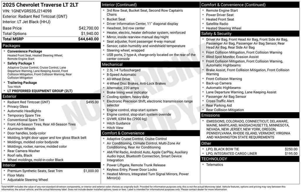 new 2025 Chevrolet Traverse car, priced at $43,924
