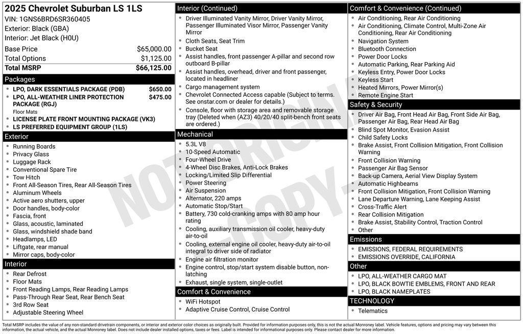 new 2025 Chevrolet Suburban car, priced at $68,185