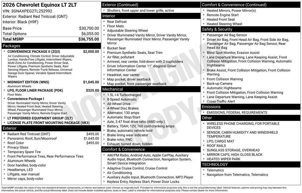 new 2026 Chevrolet Equinox car, priced at $36,480