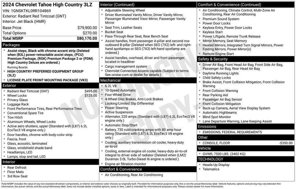 used 2024 Chevrolet Tahoe car, priced at $73,499