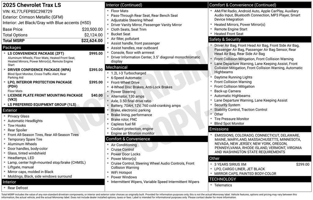 new 2025 Chevrolet Trax car, priced at $23,979