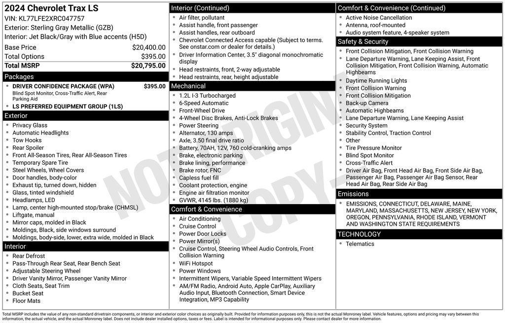 used 2024 Chevrolet Trax car, priced at $21,051