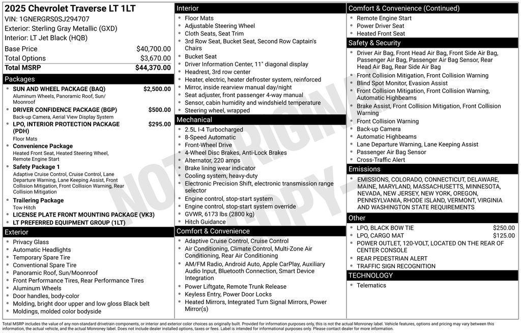 new 2025 Chevrolet Traverse car, priced at $45,865