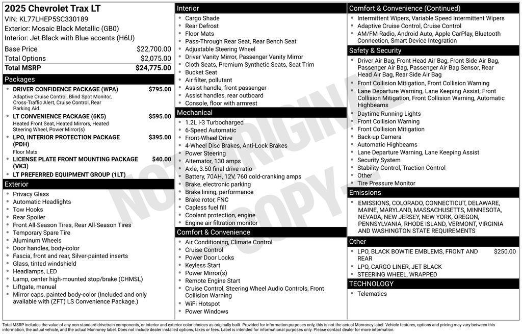 new 2025 Chevrolet Trax car, priced at $24,824