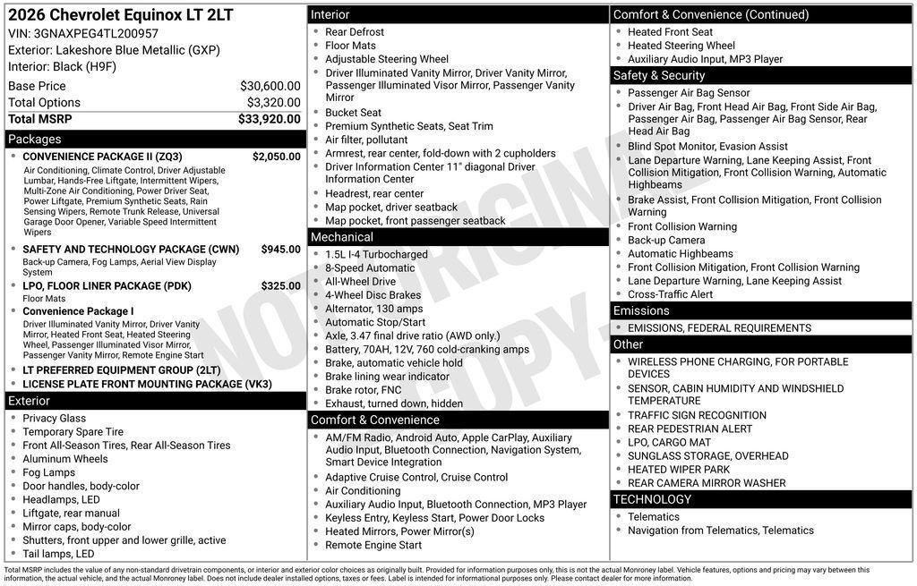 new 2026 Chevrolet Equinox car, priced at $33,549