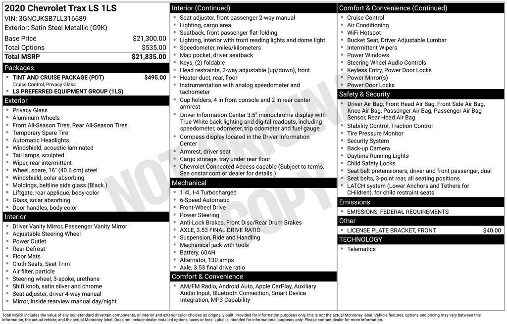 used 2020 Chevrolet Trax car, priced at $14,966