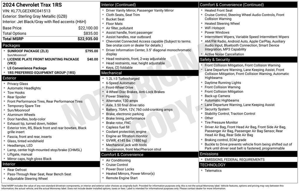 used 2024 Chevrolet Trax car, priced at $23,161