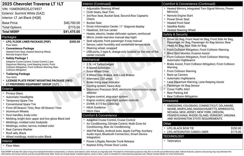 new 2025 Chevrolet Traverse car, priced at $42,970
