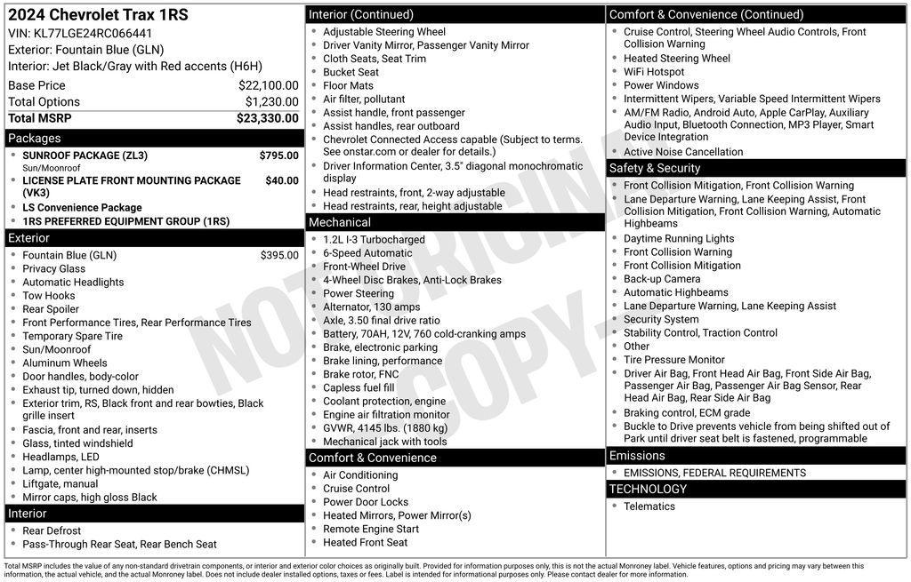 used 2024 Chevrolet Trax car, priced at $23,625