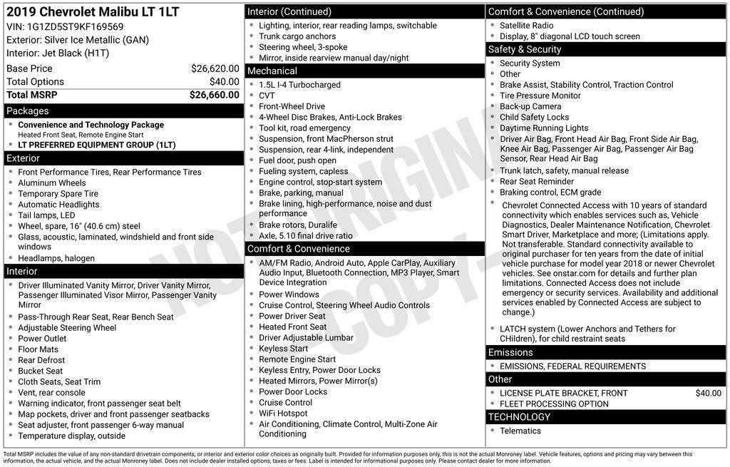used 2019 Chevrolet Malibu car, priced at $14,693