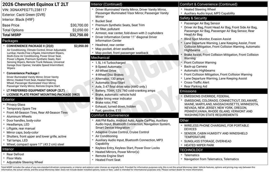 new 2026 Chevrolet Equinox car, priced at $32,818