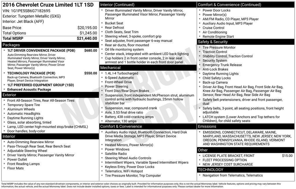 used 2016 Chevrolet Cruze Limited car, priced at $7,675