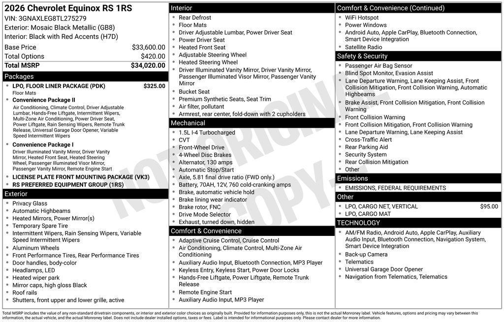 new 2026 Chevrolet Equinox car, priced at $34,024