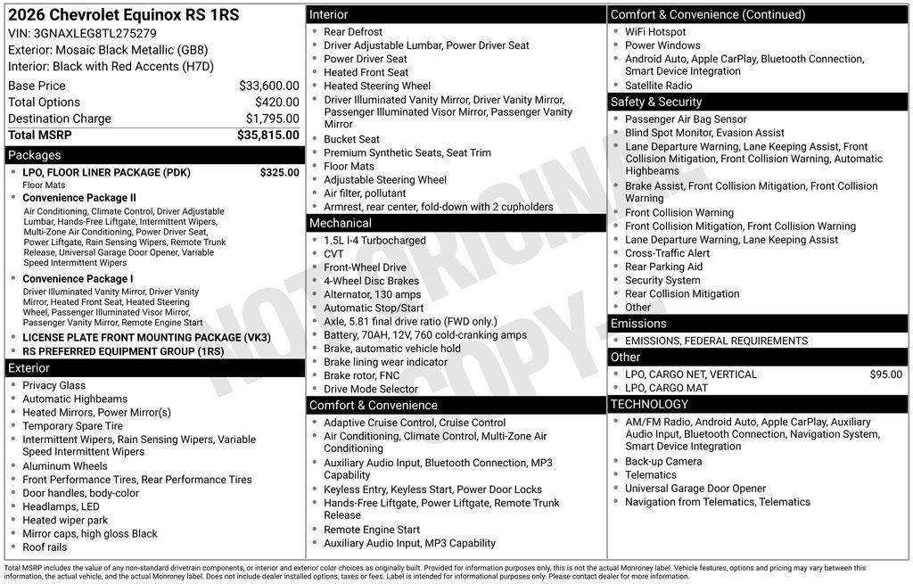 new 2026 Chevrolet Equinox car, priced at $33,666