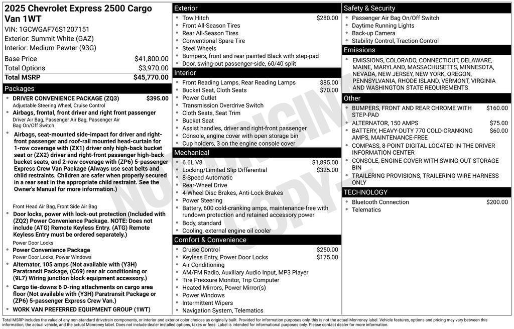 new 2025 Chevrolet Express 2500 car, priced at $47,515