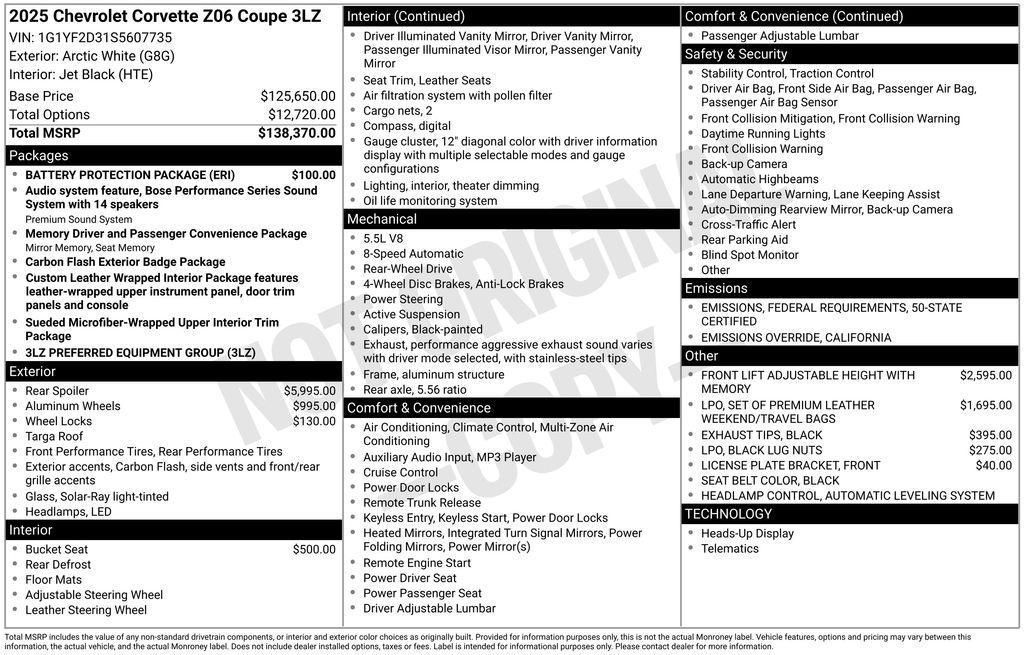 new 2025 Chevrolet Corvette car, priced at $130,085