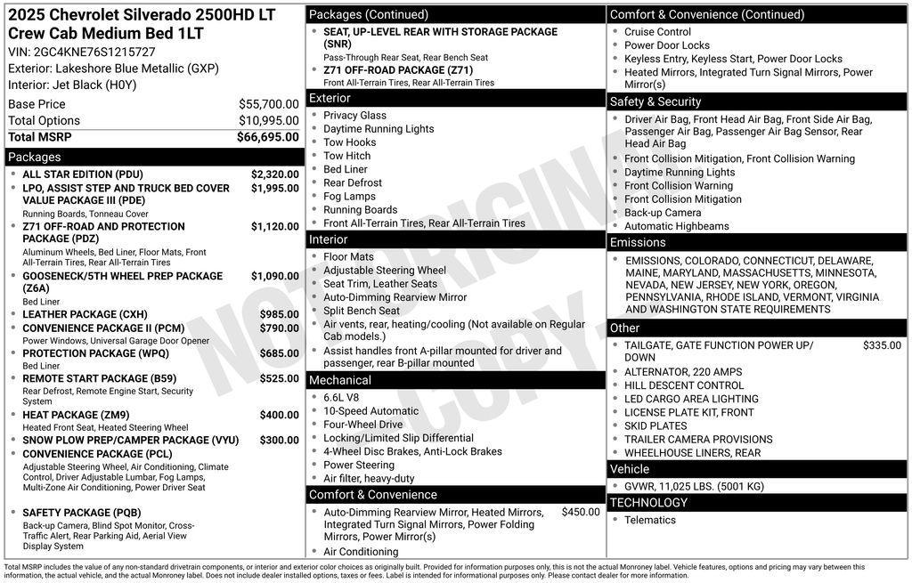 new 2025 Chevrolet Silverado 2500 car, priced at $62,915