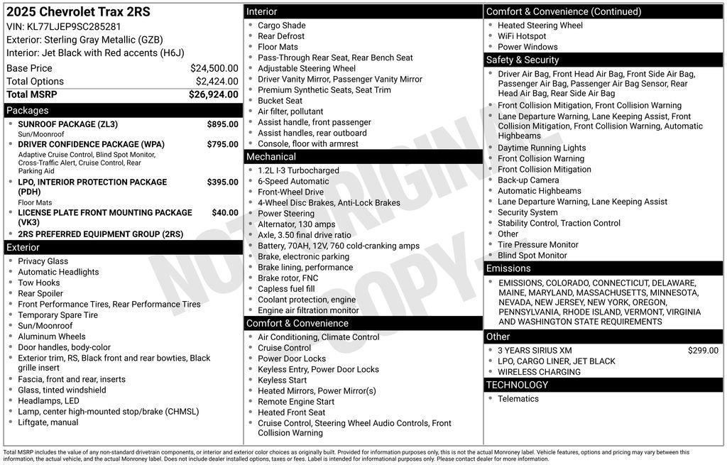 new 2025 Chevrolet Trax car, priced at $28,739