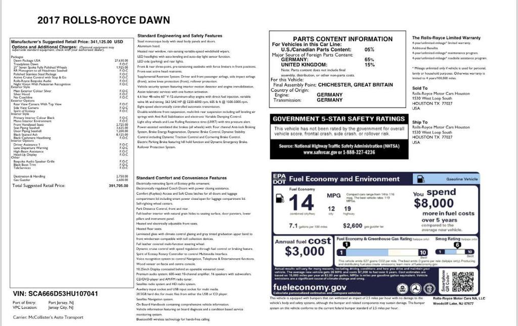 used 2017 Rolls-Royce Dawn car, priced at $229,800
