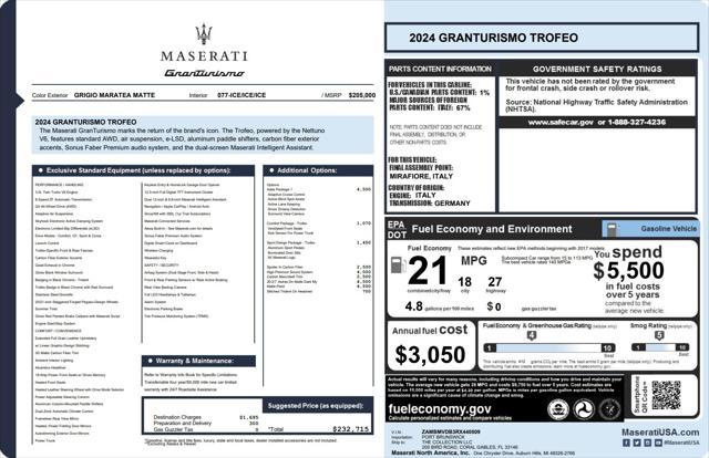 used 2024 Maserati GranTurismo car, priced at $109,900