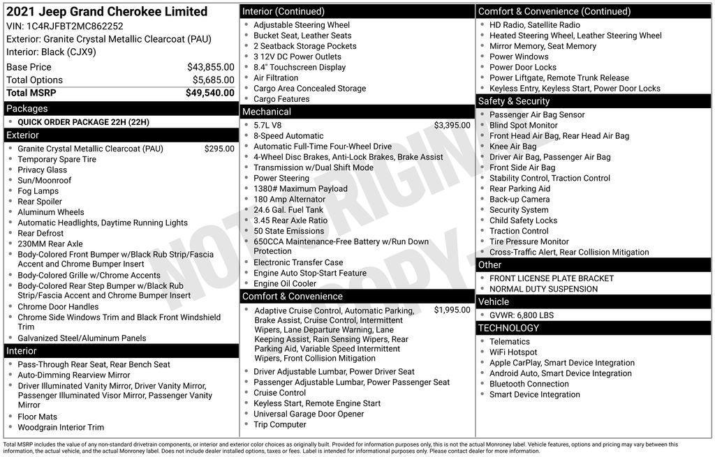 used 2021 Jeep Grand Cherokee car, priced at $29,687
