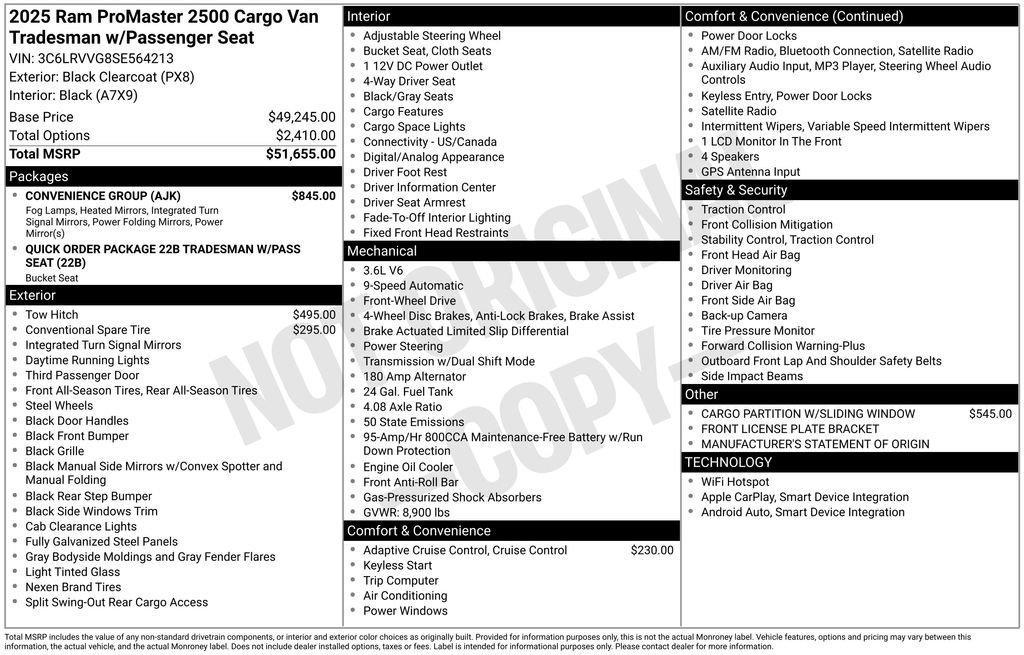 new 2025 Ram ProMaster 2500 car, priced at $46,219