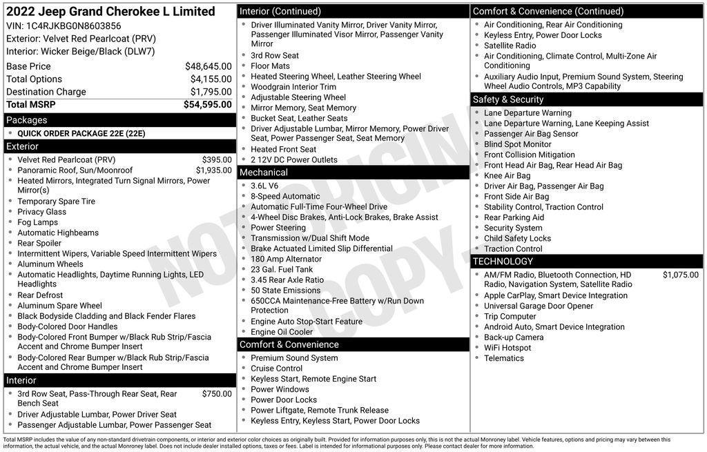 used 2022 Jeep Grand Cherokee L car, priced at $32,625