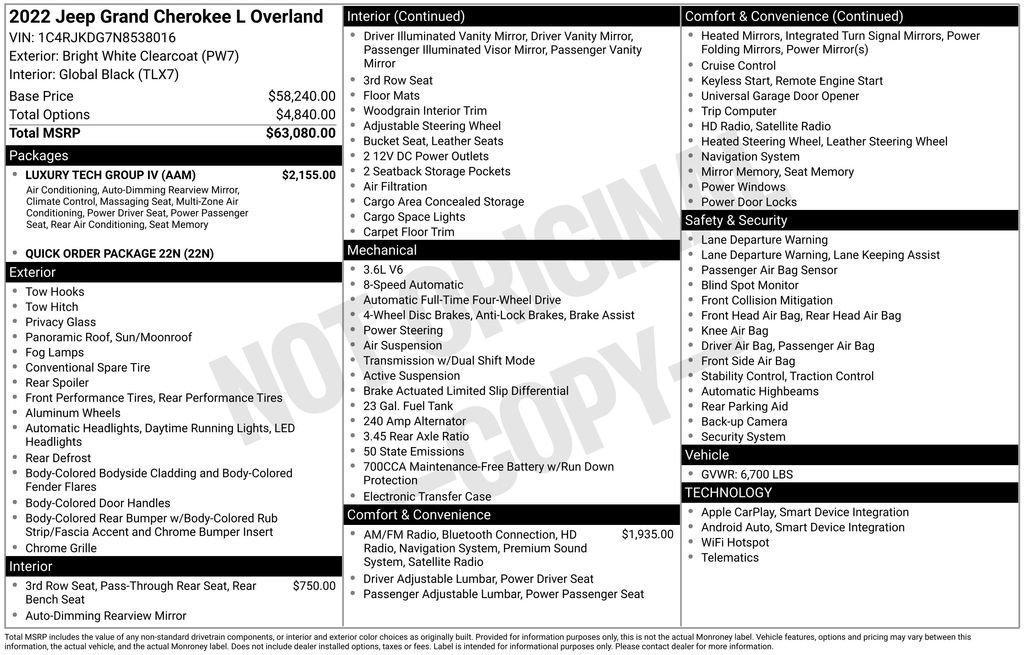 used 2022 Jeep Grand Cherokee L car, priced at $38,487