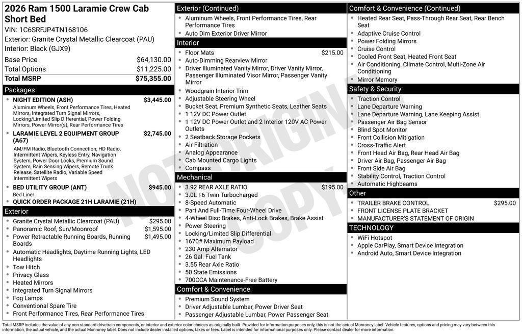 new 2026 Ram 1500 car, priced at $68,549