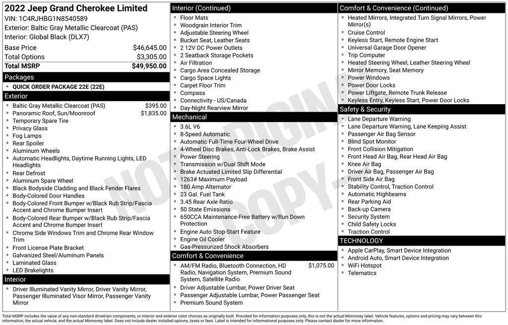 used 2022 Jeep Grand Cherokee car, priced at $31,287